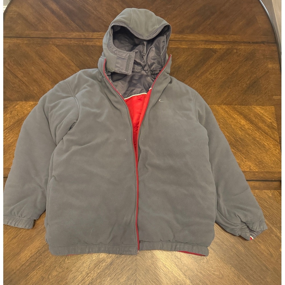 Nike Boys Reversible Fleece Windbreaker Hooded Jacket Red Grey XL‎ 18-20 |O1